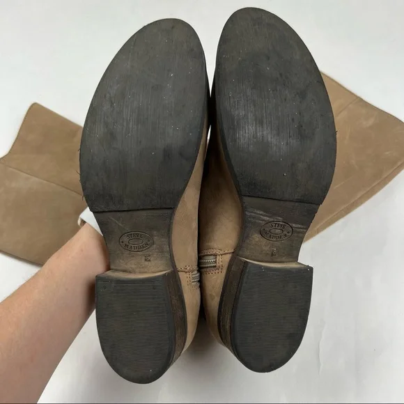 Steve Madden - Adriian Boot - Tan Low Heel Riding Boots w/ Wrap Around Buckle - Picture 8 of 12